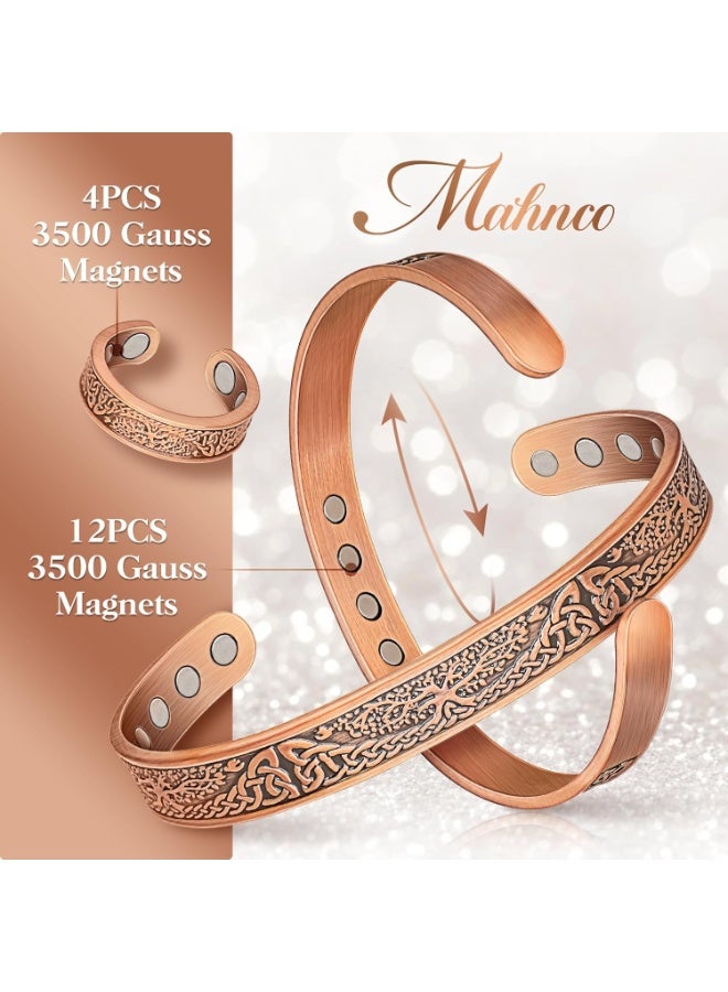 سوار نحاسي للرجال والنساء، أساور مغناطيسية بقوة 12 ضعفًا وخاتم لتصريف اللمف للرجال، هدية مجوهرات مصنوعة من النحاس النقي 100% - Image 2